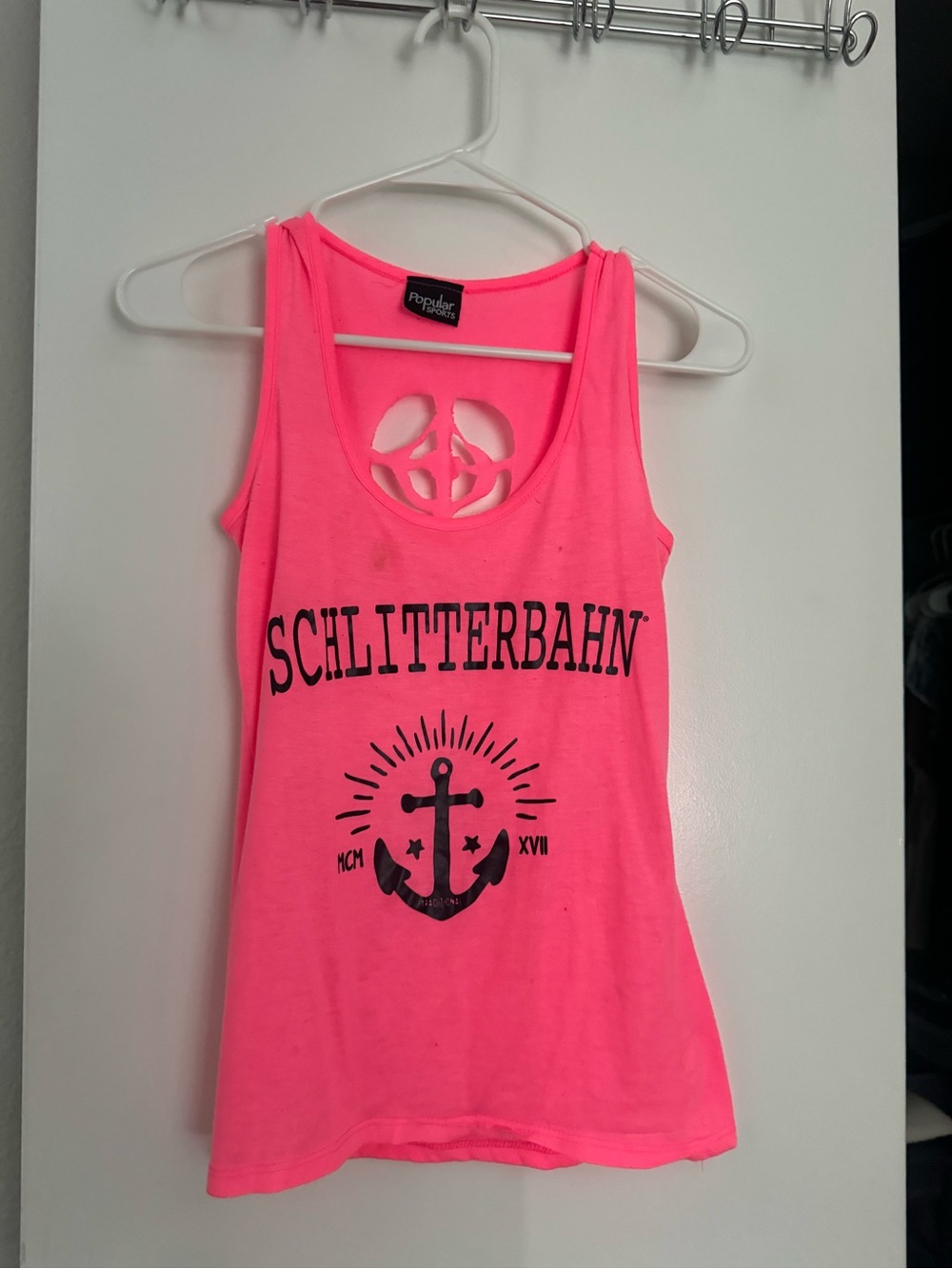 Schlitterbahn Neon Pink Tank Top with Anchor Graphic